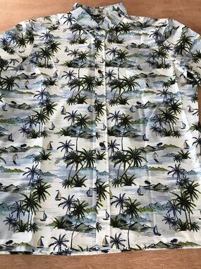 Wallin & Bros Hawaiian Shirt Men XL Green Floral Button Down Short Sleeve 19035